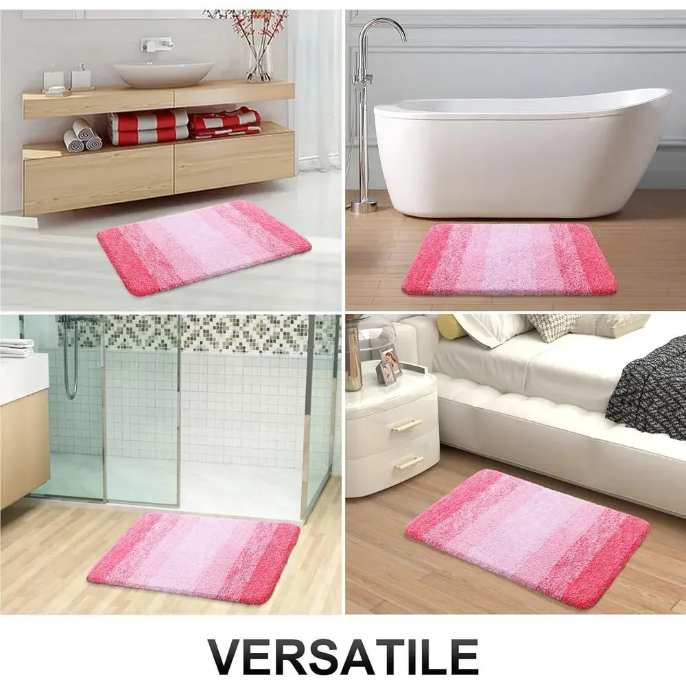 OLANLY Bathroom Rug Mat 24x16 Soft Absorbent Bath Non-Slip Plush Shaggy Pink